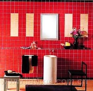 彩色墙砖 铺就卫浴的绚丽空间,卫浴也绚丽,彩色卫浴,外墙砖,卫生间墙砖,内墙砖